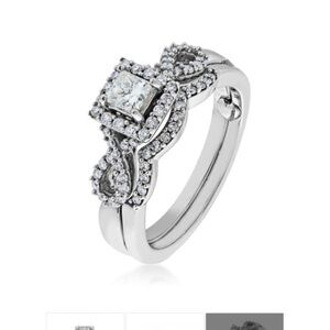 Silver-Tone Crystal Halo Engagement Ring - White